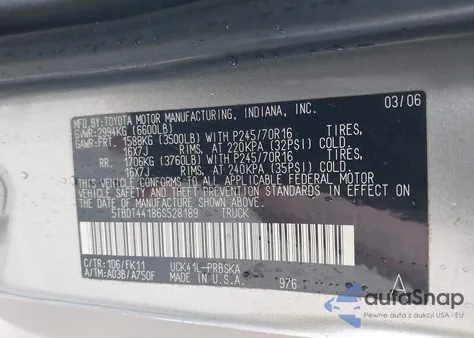 2006 Toyota Tundra Darrell Waltrip Edition z USA, uszkodzony, nr VIN 5TBDT44186S528189